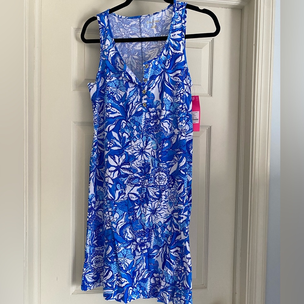 Lilly Pulitzer Lela Henley Take Dress in Blue Tang Flocking Fabulous BRAND NEW
